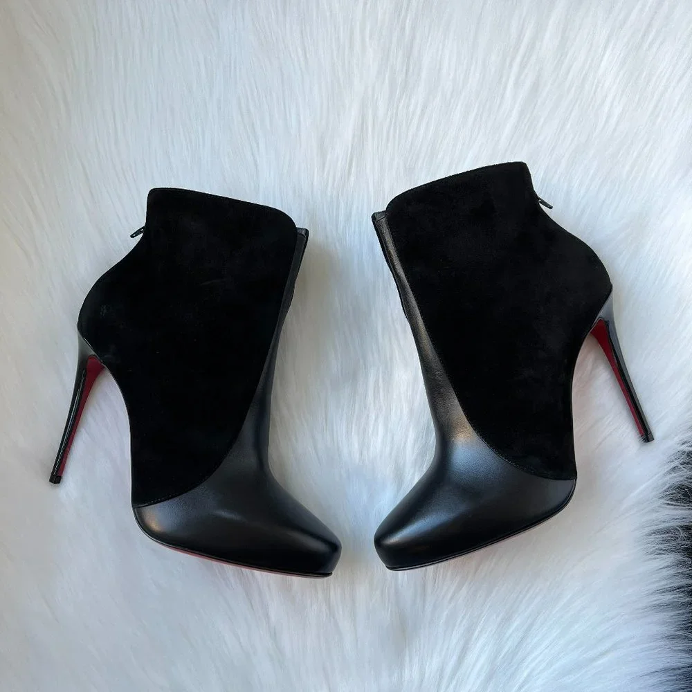 Christian Louboutin Women's Black Gaetanina Suede and Leather Bootie Size 38.5 - Picture 3 of 10